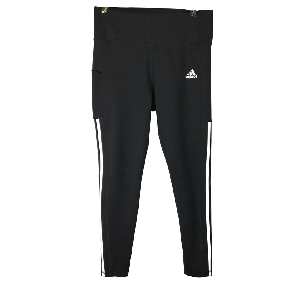 Adidas Aeroready Black High Waisted 3 Stripe Tights Legging  Pocket Womens Large